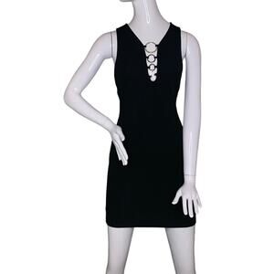 Haus of Pixie Bodycon Dress Size Large Black Ring Chain Accent Down The Cleavage